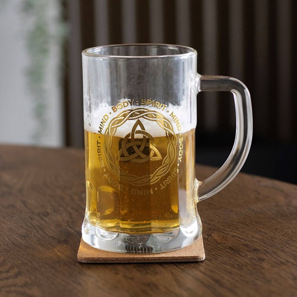 Something Different - Celtic Triquetra Knot Glass Beer with Coaster Chope - Multicolore